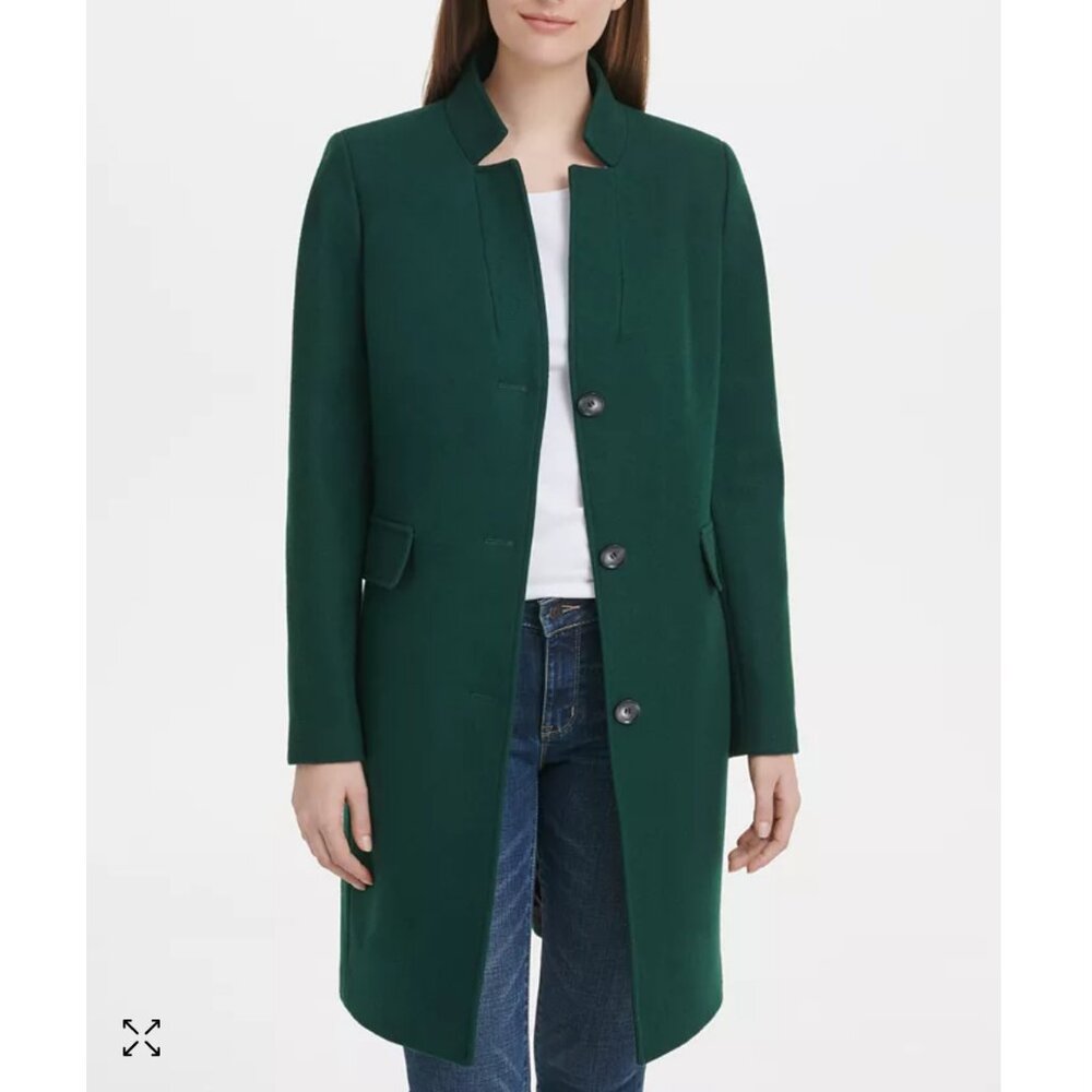 DKNY Petite Stand-Collar Wool Blend Coat Size MP